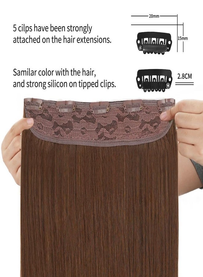 Winsky Hair Extensions Real Human Hair - One Piece Light Brown Remy Hair Extensions Clip on 80gram for Women (18inch, #6) - Image 3